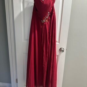 Elegant Red Maxi Dress with Jewel Accents